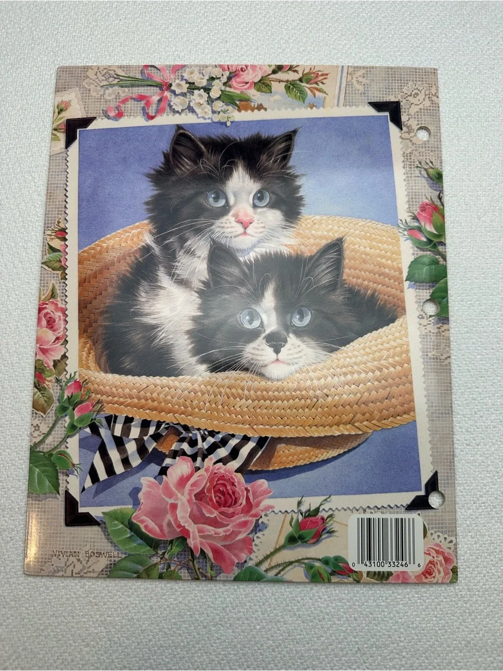Vintage Mead Sophistics Black & White Kitten in hat Art Folder